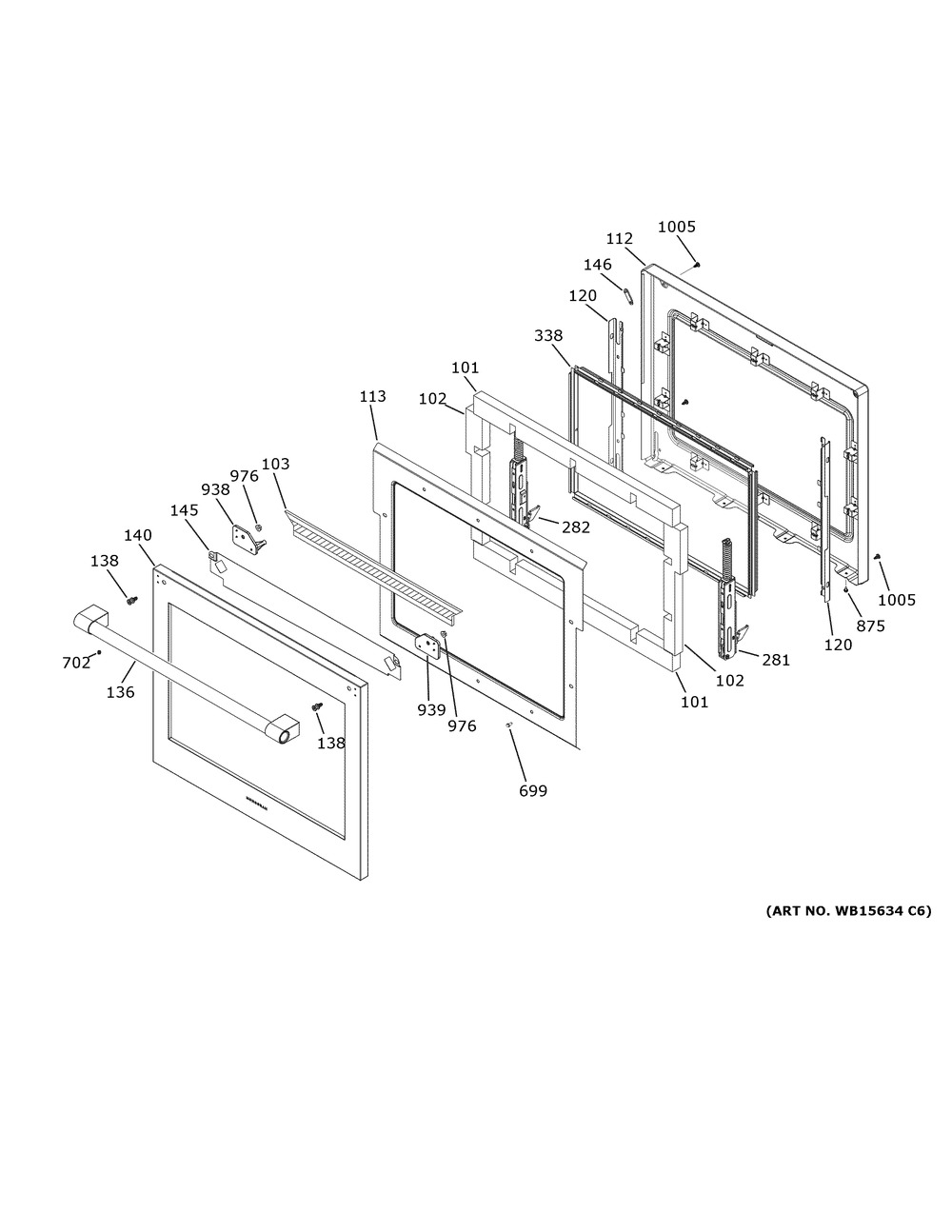 Door Diagram and Parts List for ZKS90DPSN3SS  General Electric Wall Oven