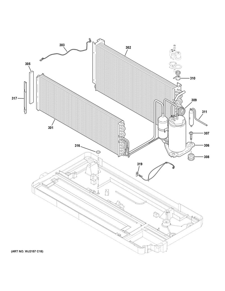 Sealed System Diagram and Parts List for AZ45E12EAPW1  General Electric Air Conditioner