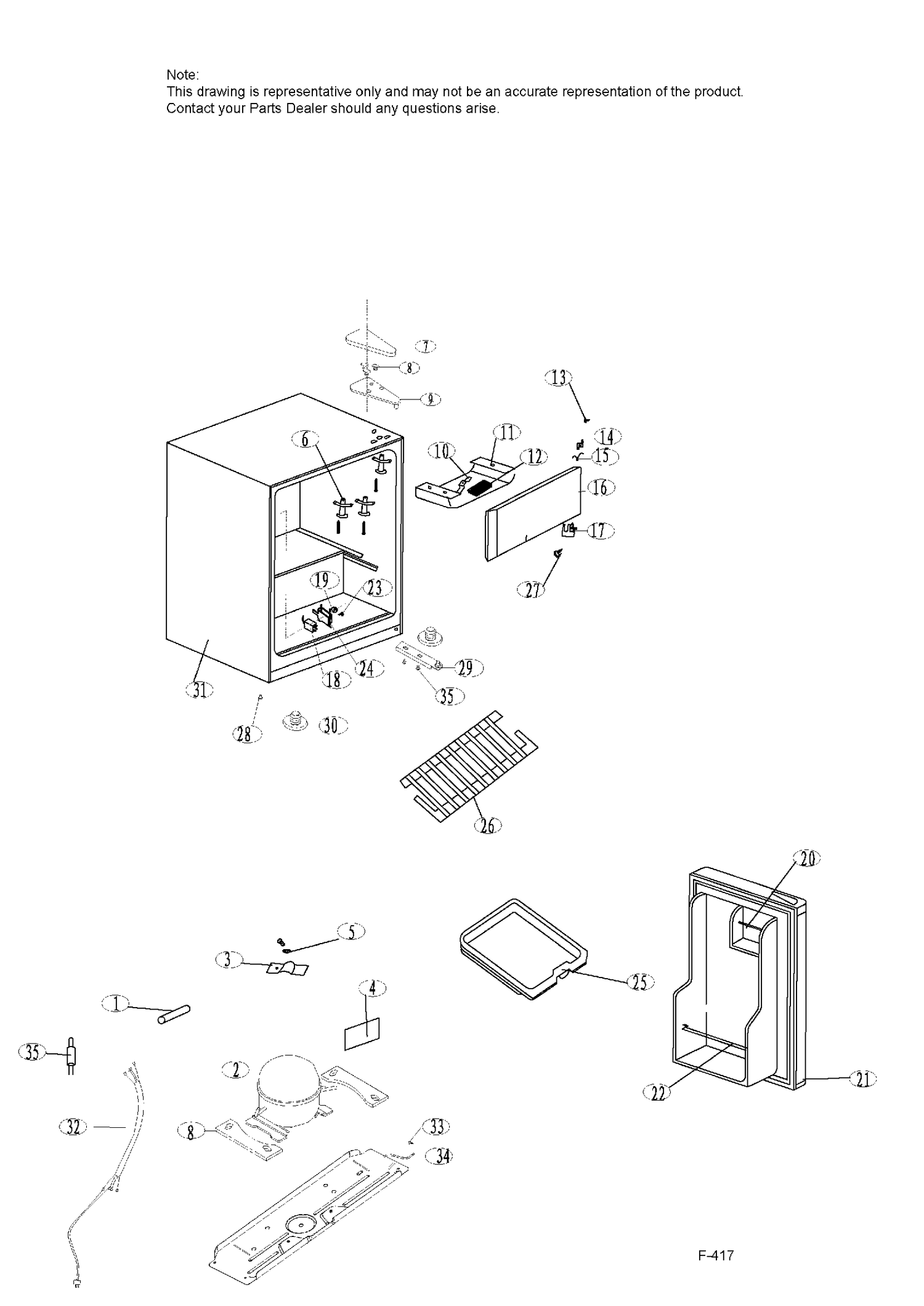 CABINET Diagram and Parts List for HC17SF15RB  General Electric Refrigerator