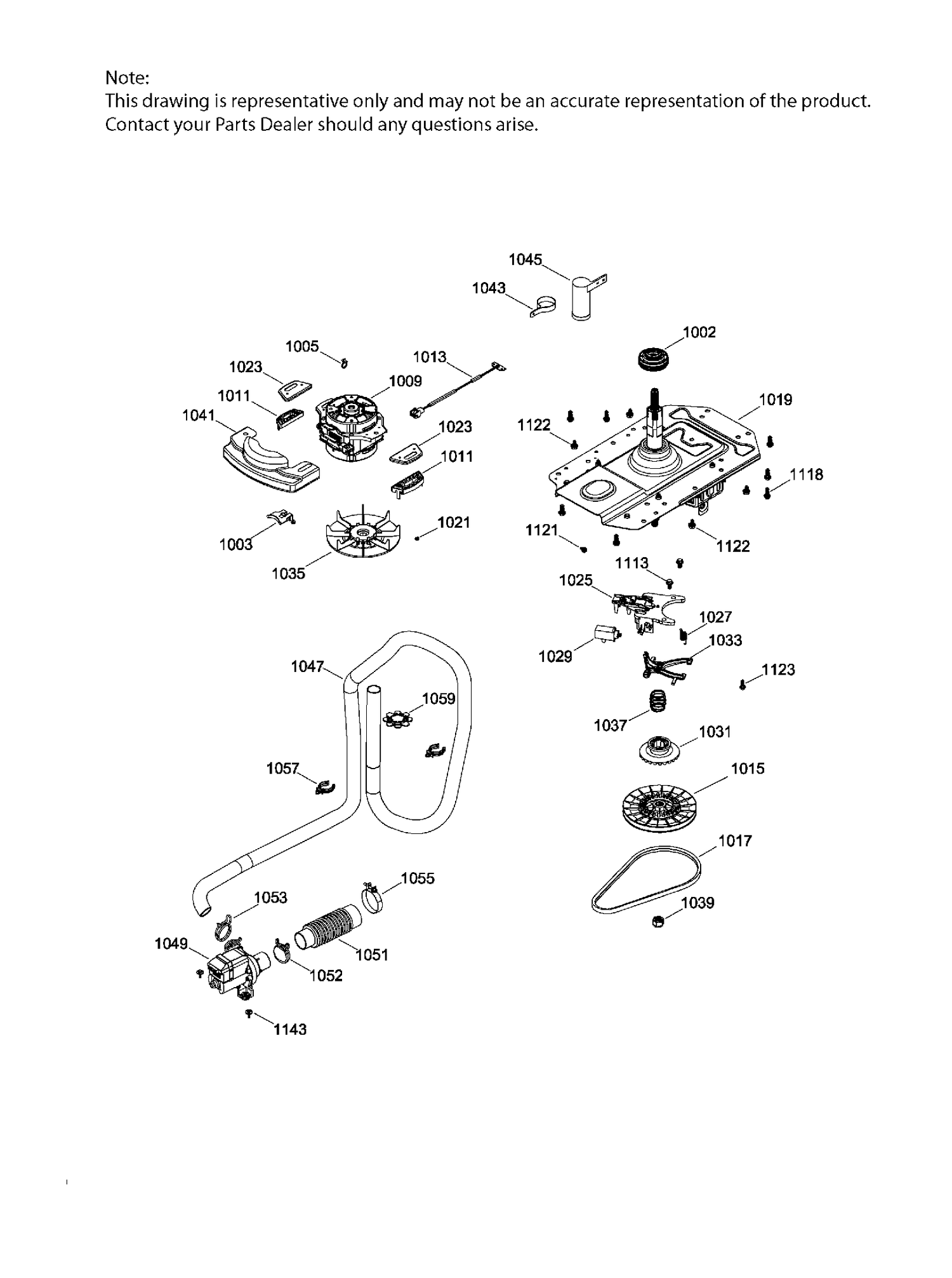 DRIVE COMPONENTS WASHER Diagram and Parts List for GUD37ESMJ0DG  General Electric Dryer