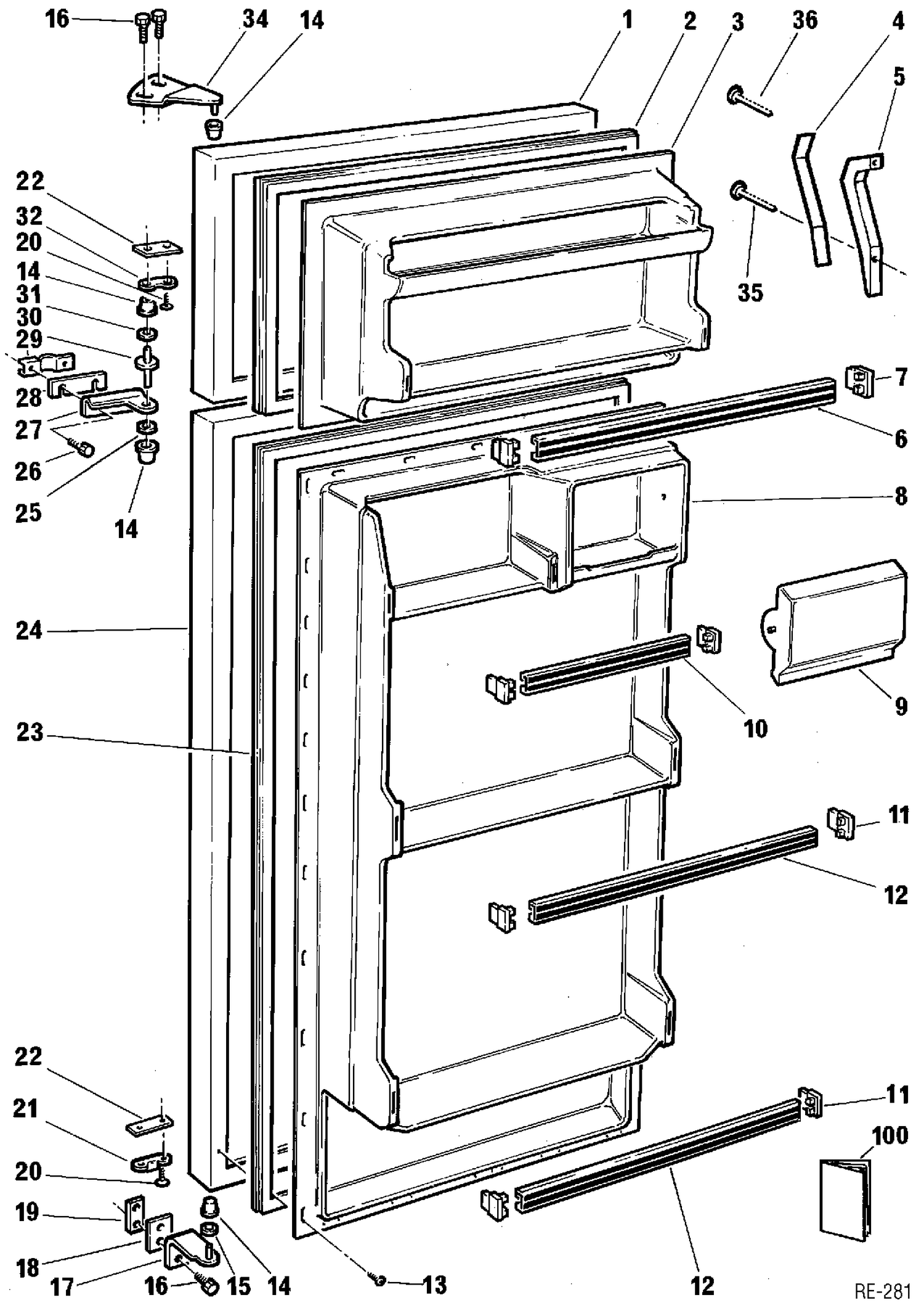 DOOR ASSEMBLY Diagram and Parts List for 32120-2  General Electric Refrigerator