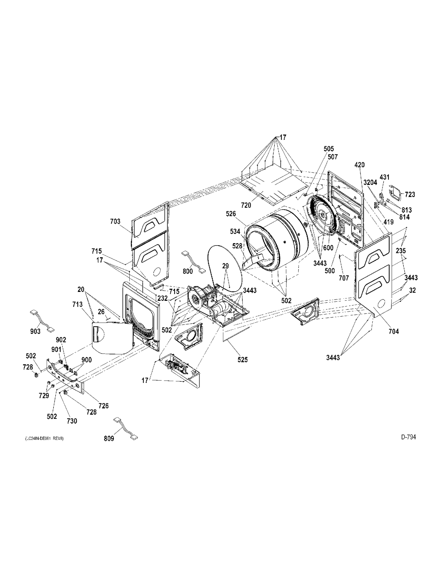 DRYER SECTION Diagram and Parts List for GUAP240EM0WW  General Electric Washer