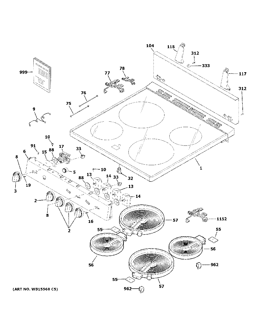 Control Panel And Cooktop Diagram and Parts List for JAS640RM4SS  General Electric Range