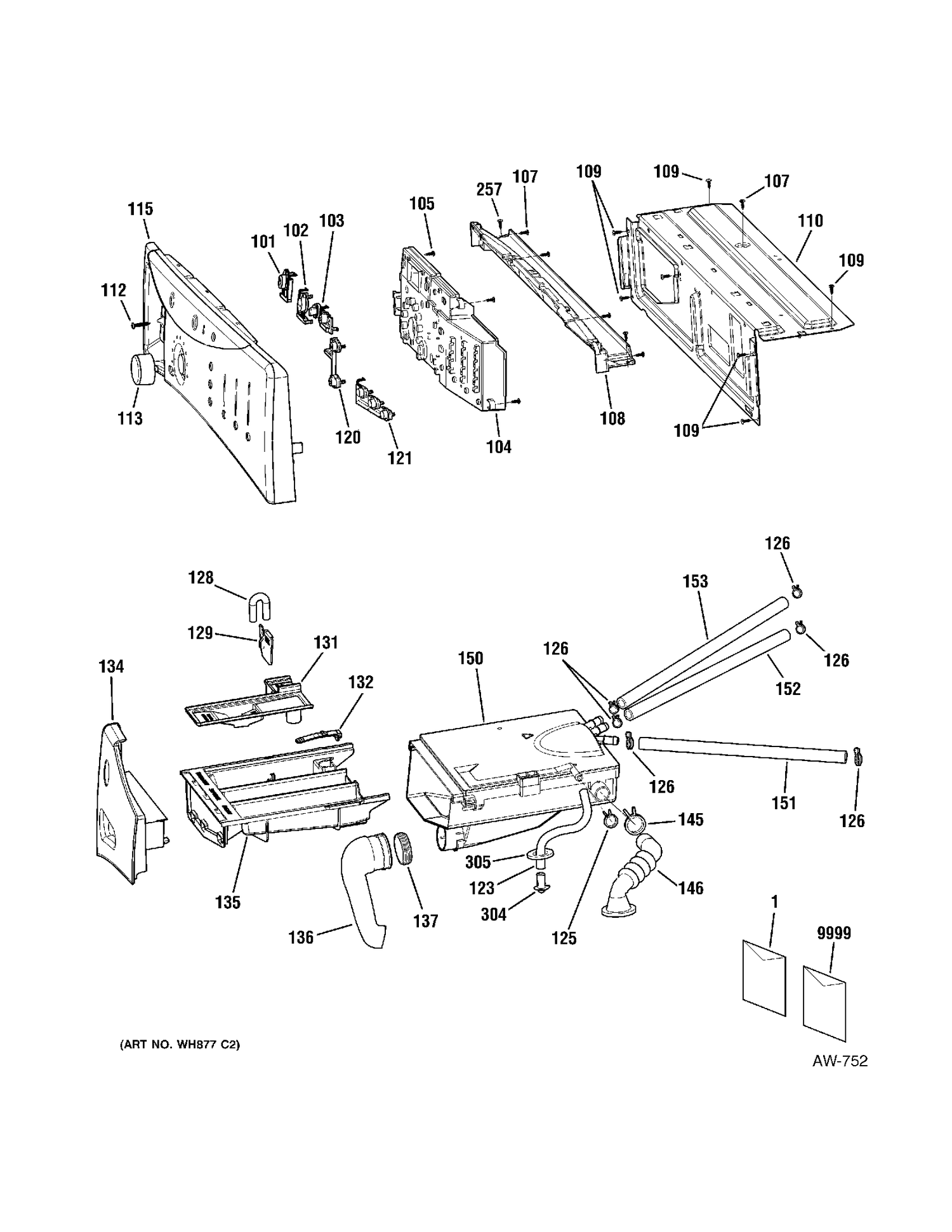 CONTROL PANEL Diagram and Parts List for GBVH5200J0WW  General Electric Washer