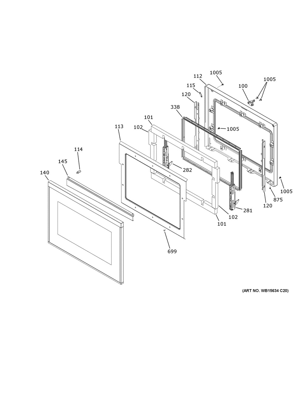 Upper Door Diagram and Parts List for ZTDX1DSSN3SS  General Electric Wall Oven