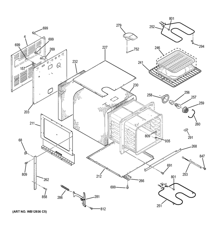 Body Parts Diagram and Parts List for JRS06SK2SS  General Electric Wall Oven