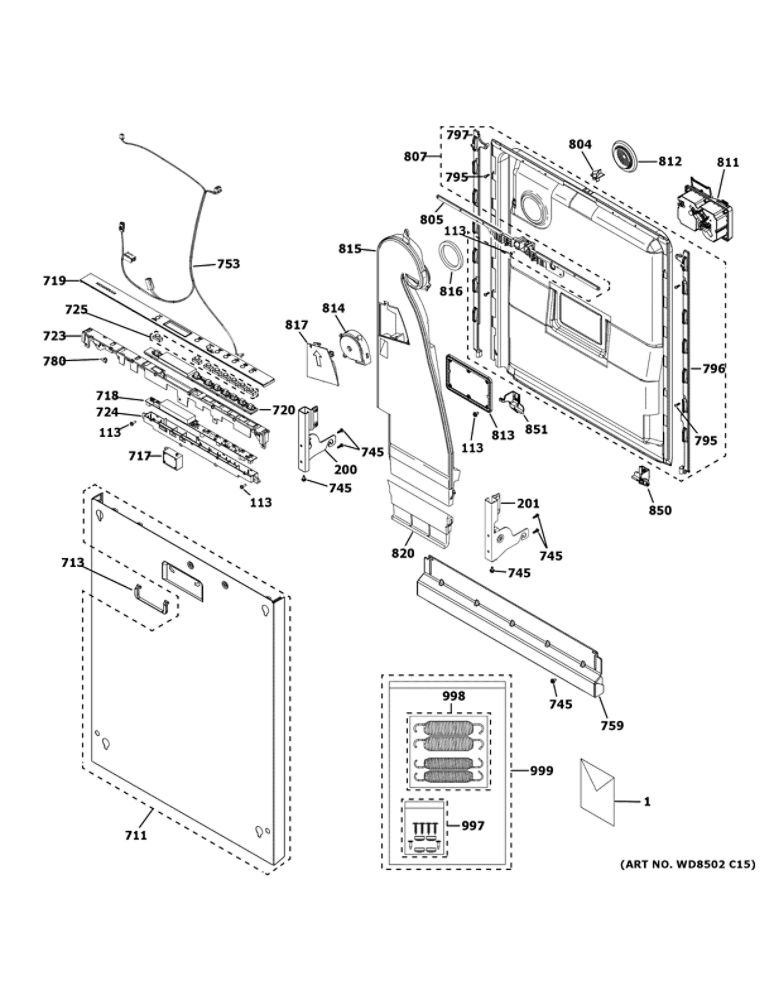 Escutcheon And Door Assembly 1 Diagram and Parts List for ZDT985SIN0II  General Electric Dishwasher