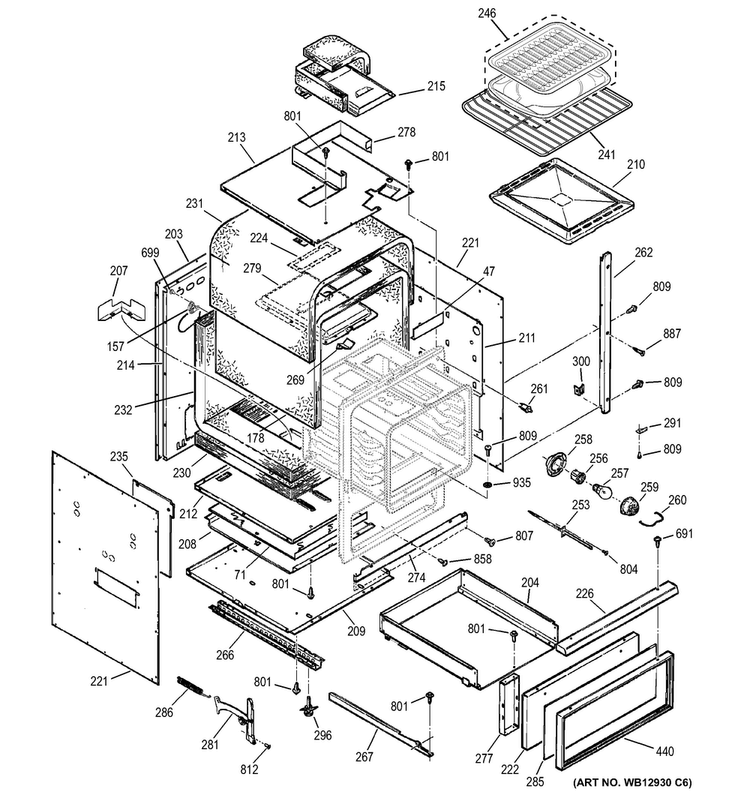 Body Parts Diagram and Parts List for JGRP20BEJ2BB  General Electric Wall Oven