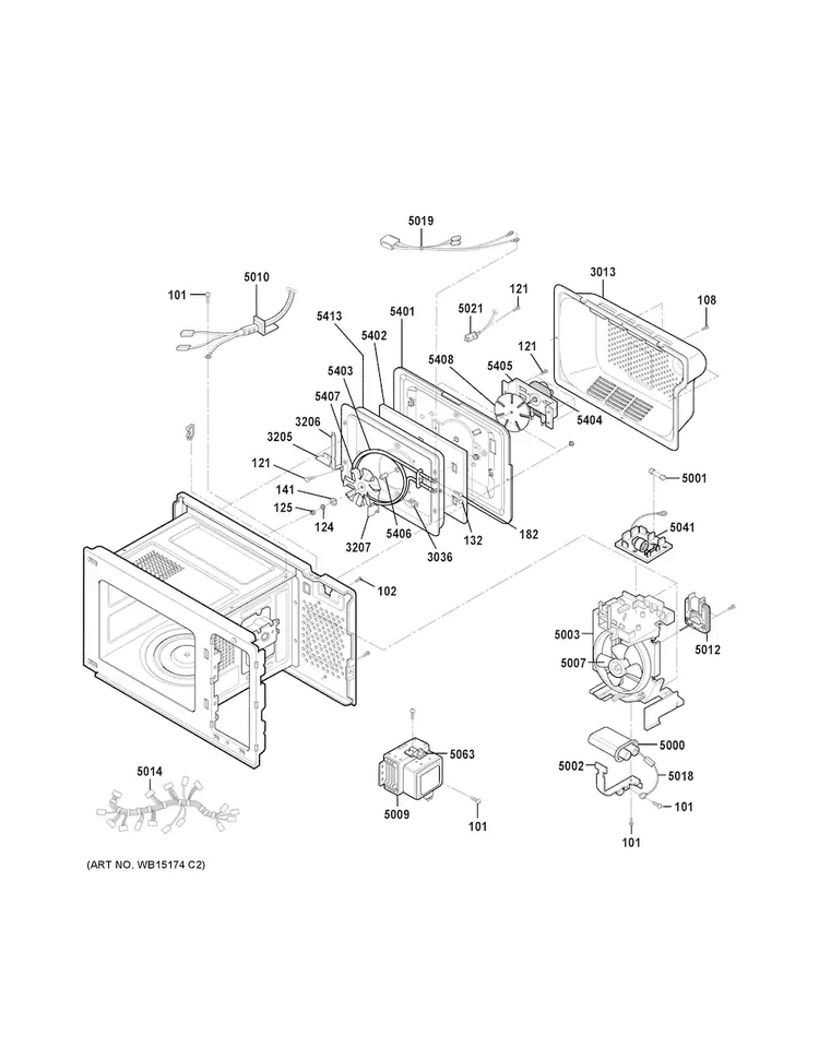 Interior Parts Diagram and Parts List for PEB9159SF1SS  General Electric Microwave