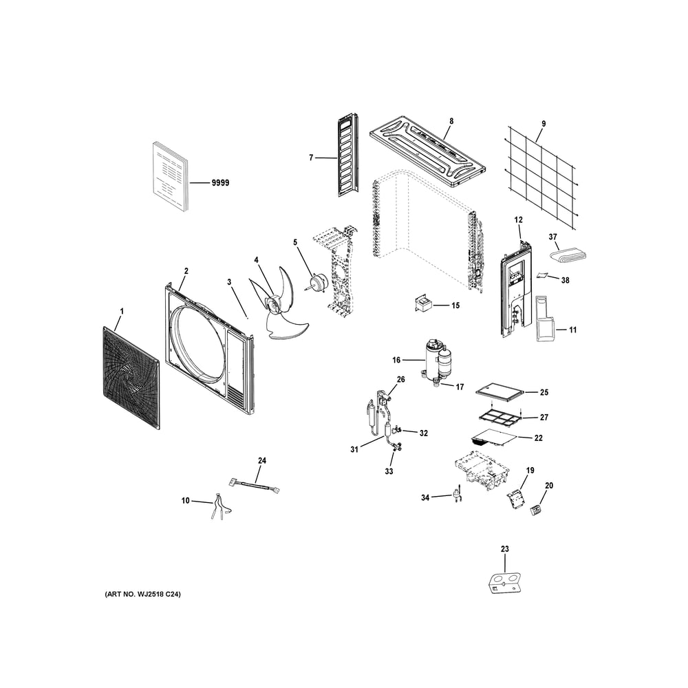 Room Air Conditioner Diagram and Parts List for 1H24HN2CAB1  General Electric Air Conditioner