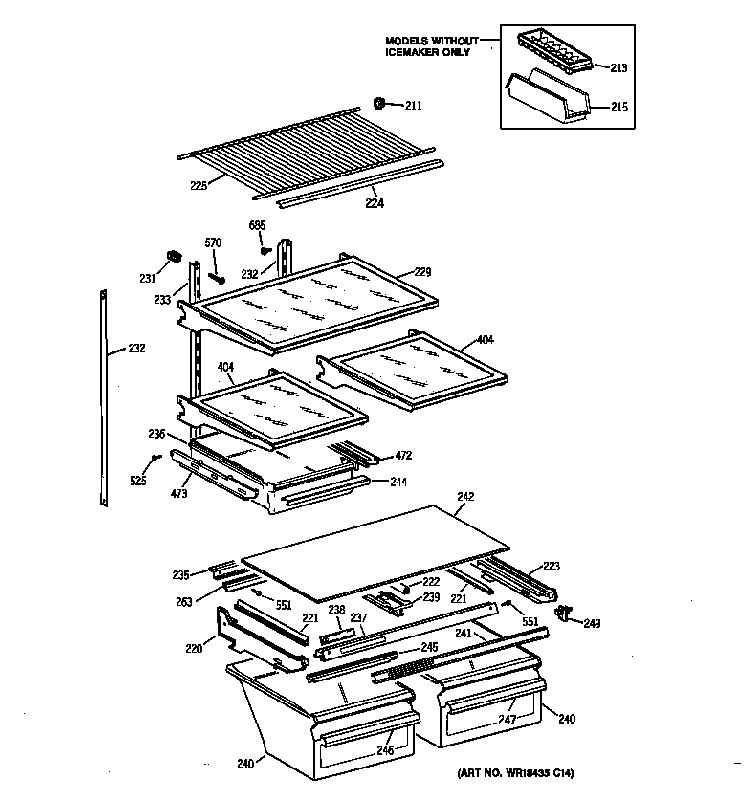 Shelf Parts Diagram and Parts List for 36369962991  General Electric Refrigerator