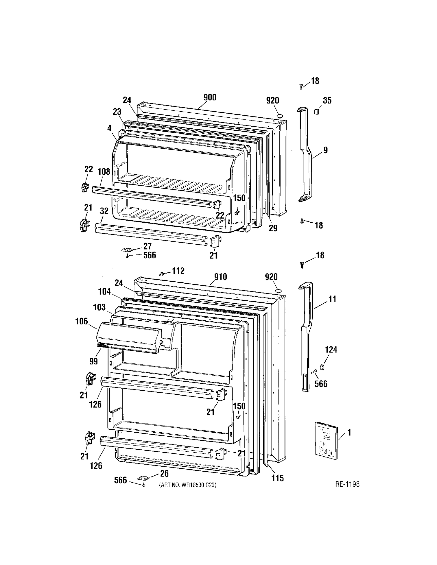DOORS Diagram and Parts List for MTS16GBMDRWW  General Electric Refrigerator
