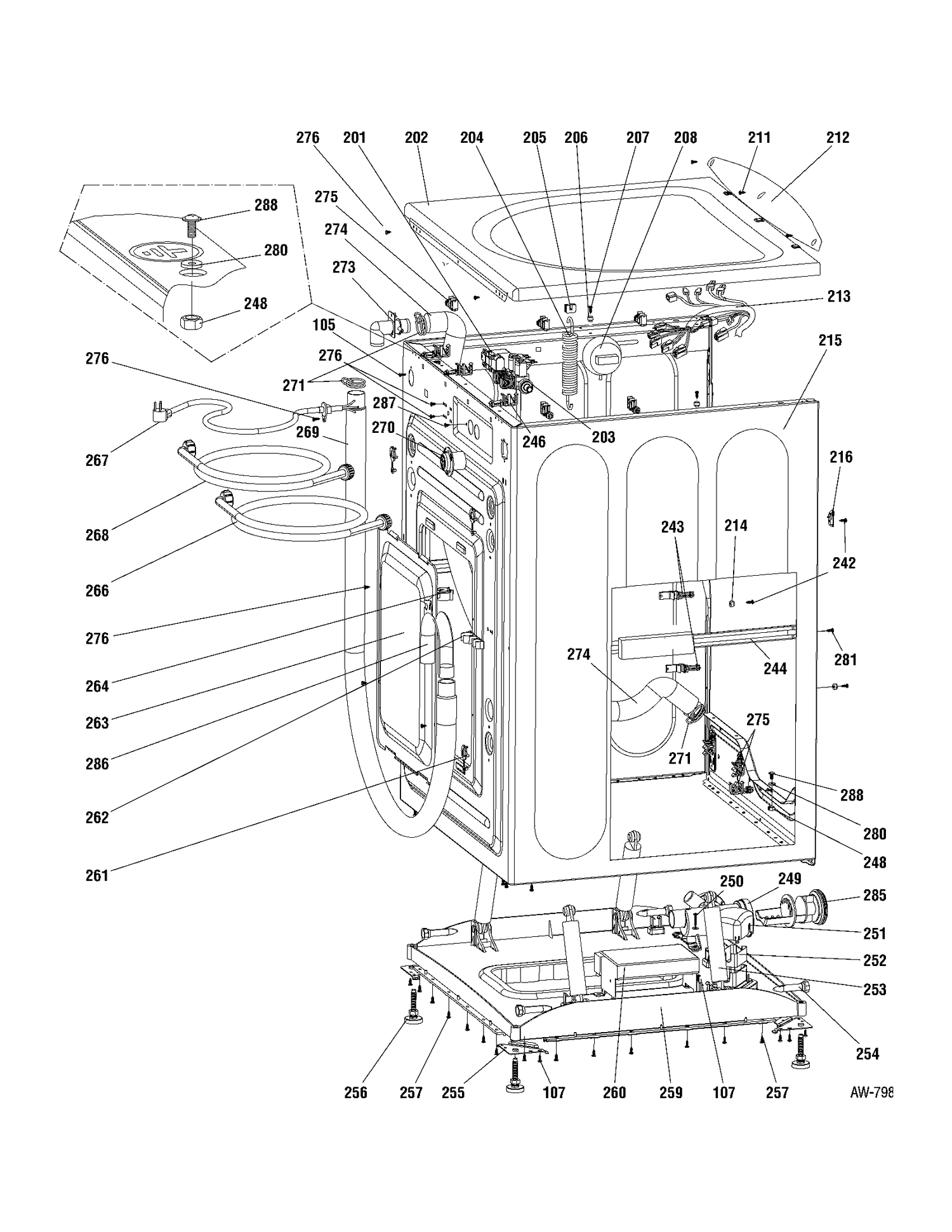 CABINET Diagram and Parts List for GCVH6400J1WW  General Electric Washer