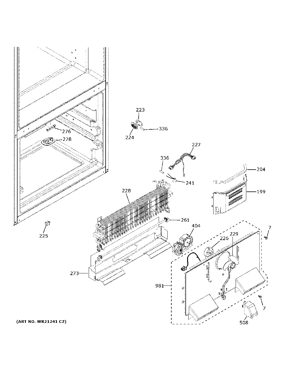 Freezer section Diagram and Parts List for GFE24JMKNFES  General Electric Refrigerator