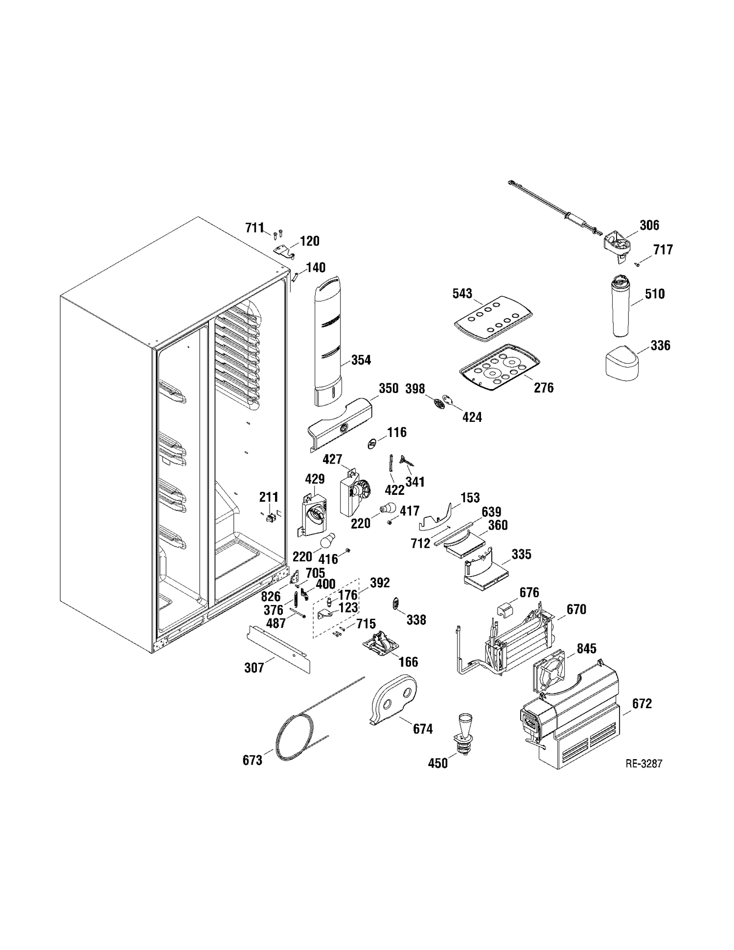 FF SECTION Diagram and Parts List for PSTW6YGXAGSS  General Electric Refrigerator