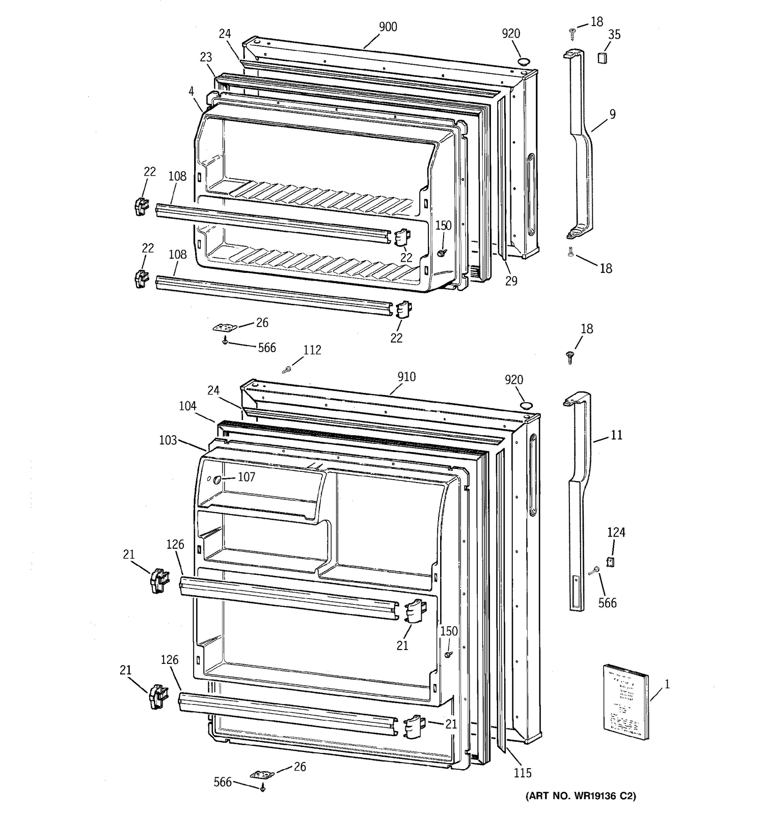 DOORS Diagram and Parts List for CTS16ABMFRWW  General Electric Refrigerator