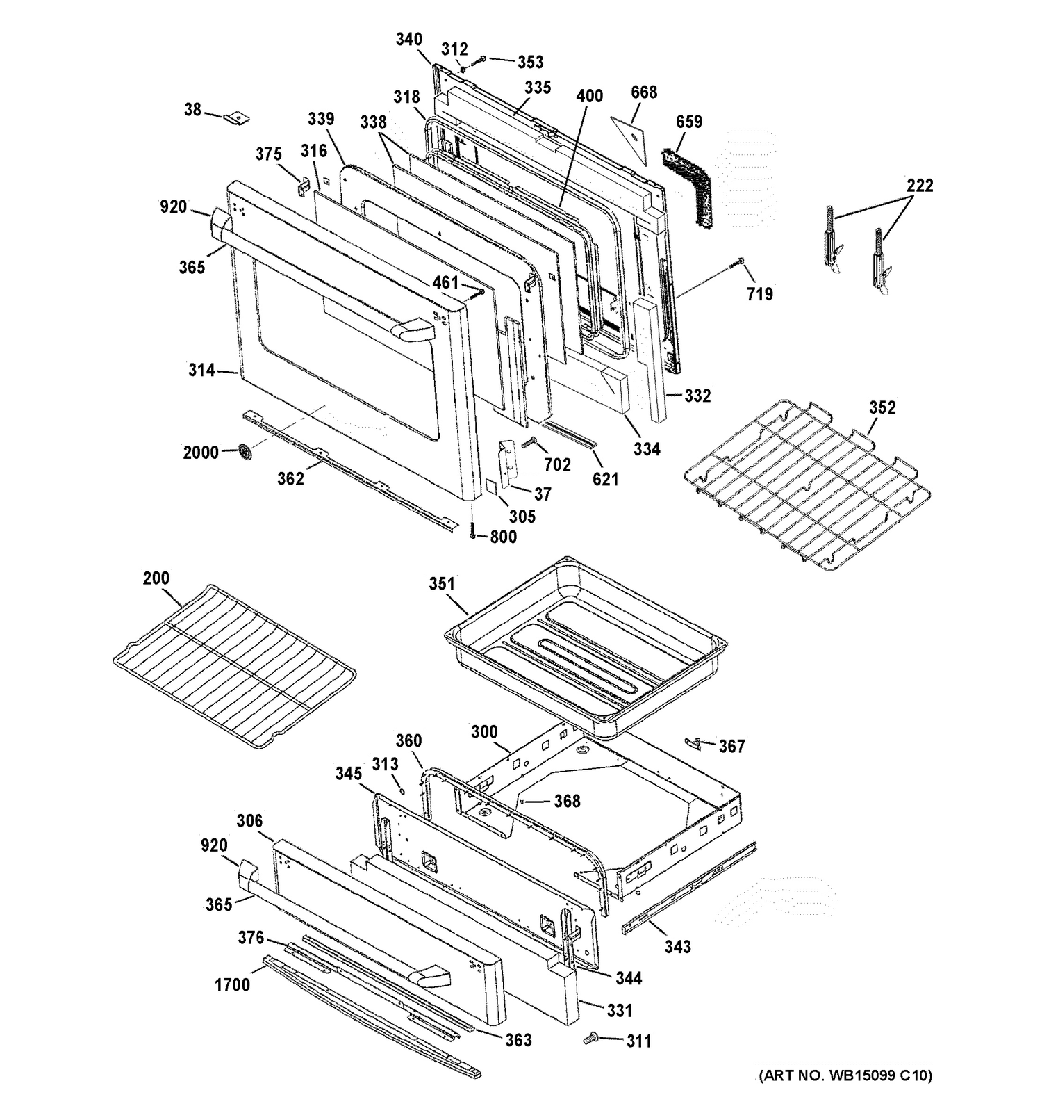 DOOR & DRAWER PARTS Diagram and Parts List for CS980ST7SS  General Electric Range