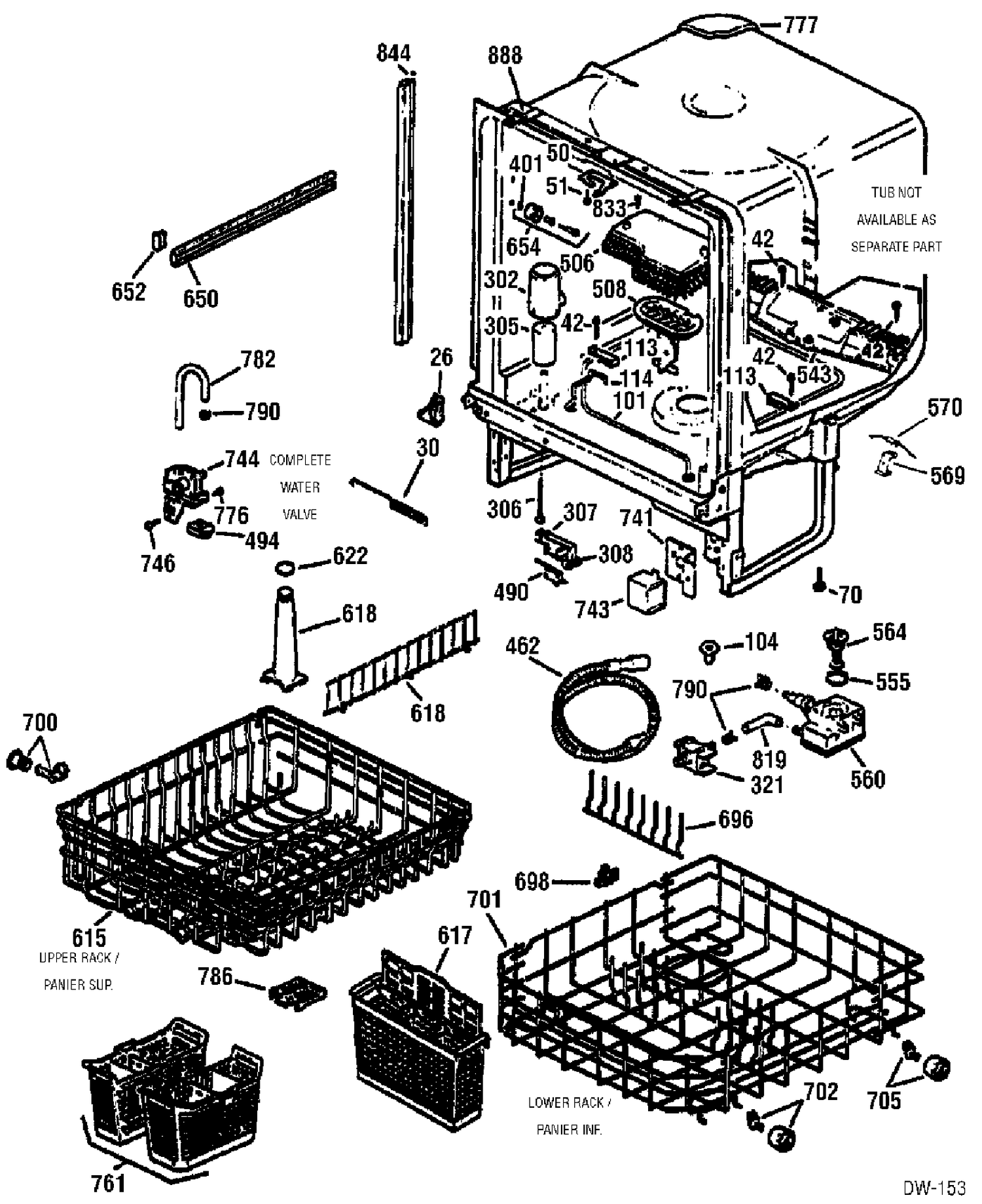 BODY PARTS Diagram and Parts List for GSD4610X02BB  General Electric Dishwasher