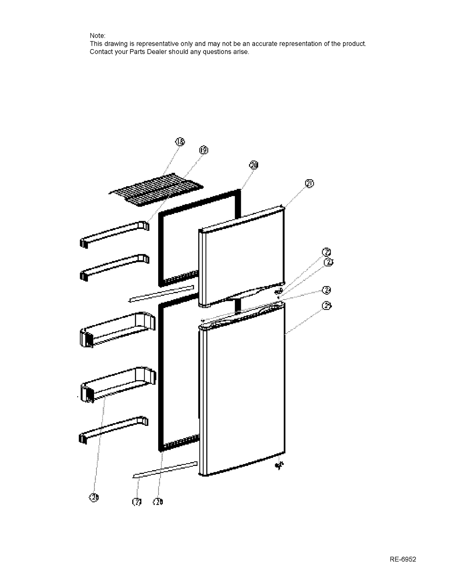 DOOR Diagram and Parts List for GPS12FSHBSB  General Electric Refrigerator