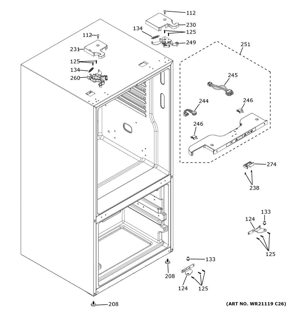 Case Parts Diagram and Parts List for GNE25JGKZFBB  General Electric Refrigerator