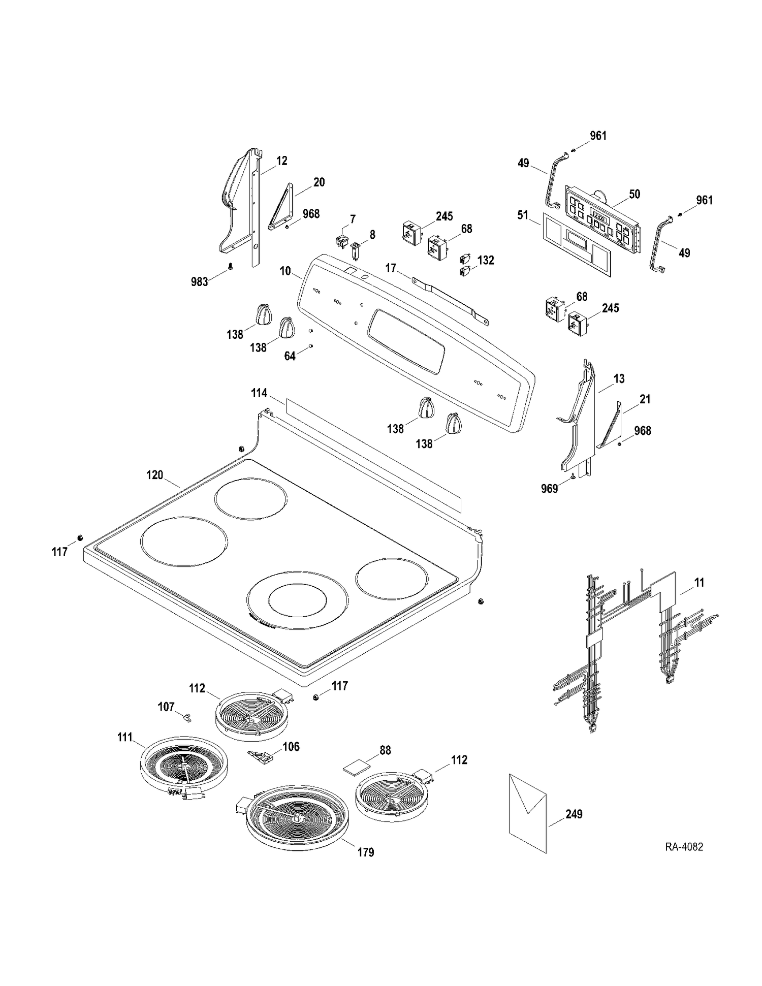 CONTROLS - COOKTOP Diagram and Parts List for JCBP70SP3SS  General Electric Range