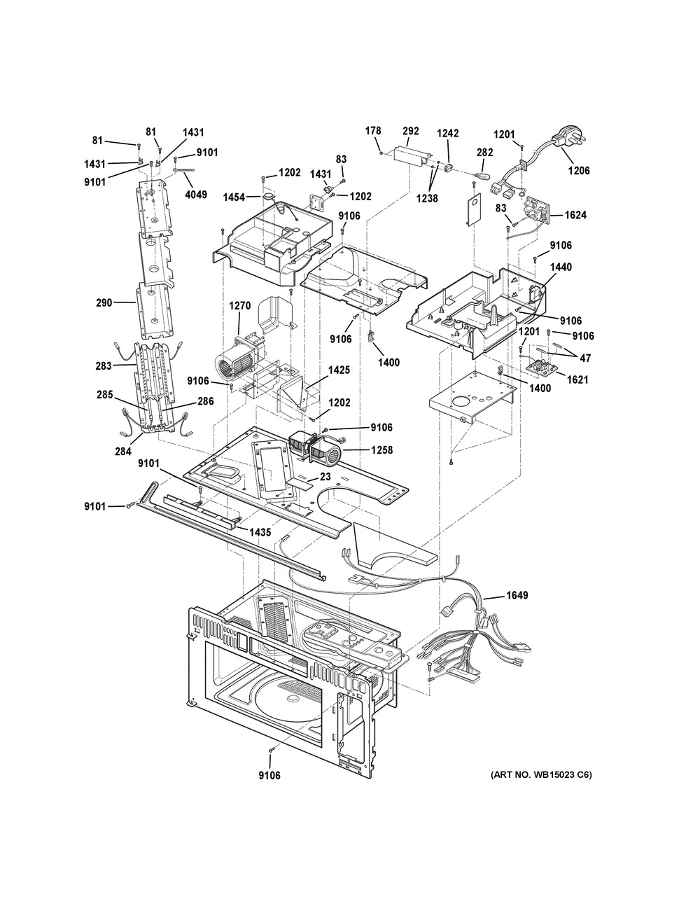Interior Parts 2 Diagram and Parts List for PSA9240SF6SS  General Electric Microwave Oven Combo
