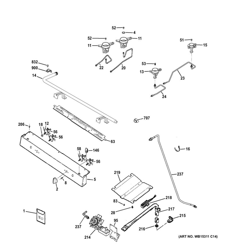 Gas & Burner Parts Diagram and Parts List for JGBS60GLK1SA  General Electric Range
