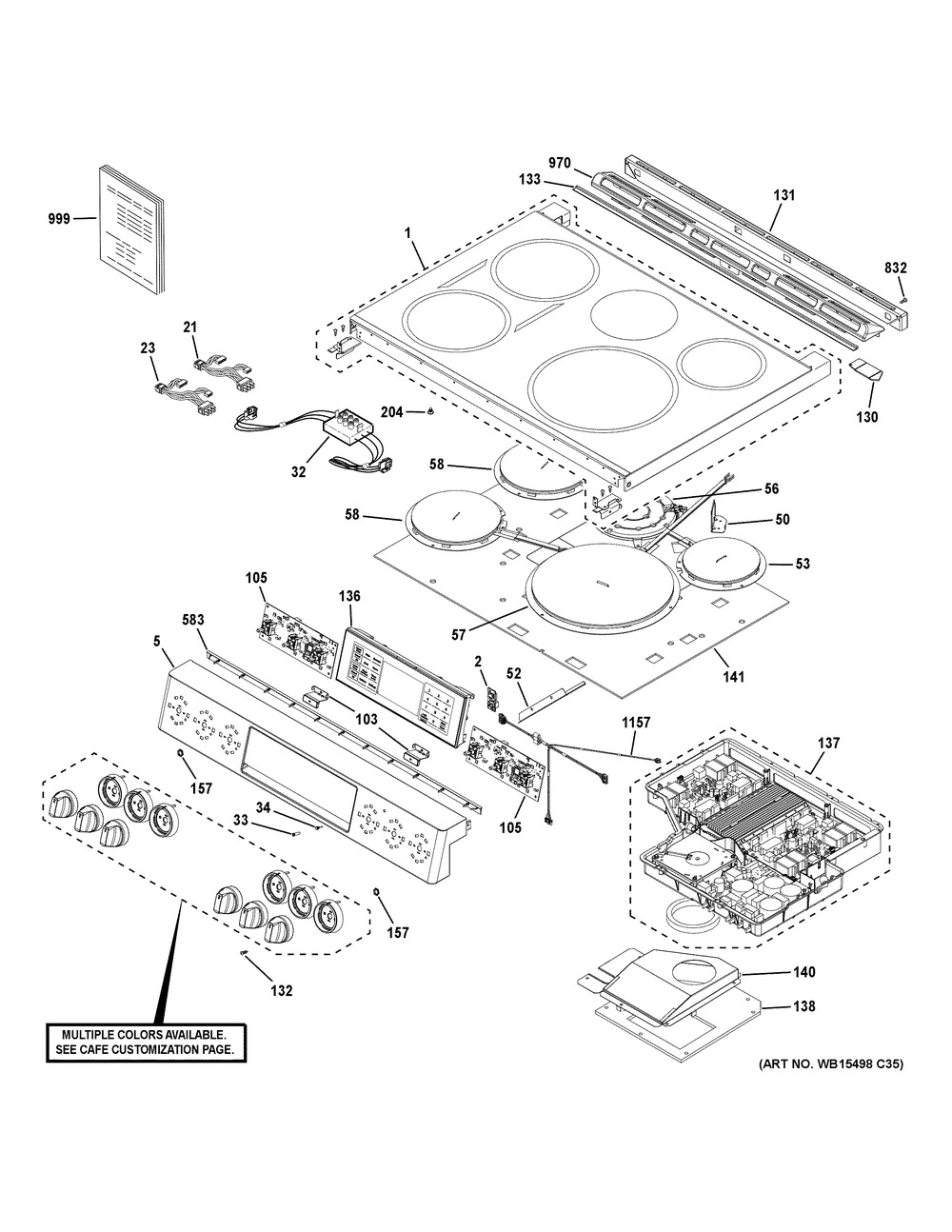 Control Panel And Cooktop Diagram and Parts List for CHS950P4M7W2  General Electric Range