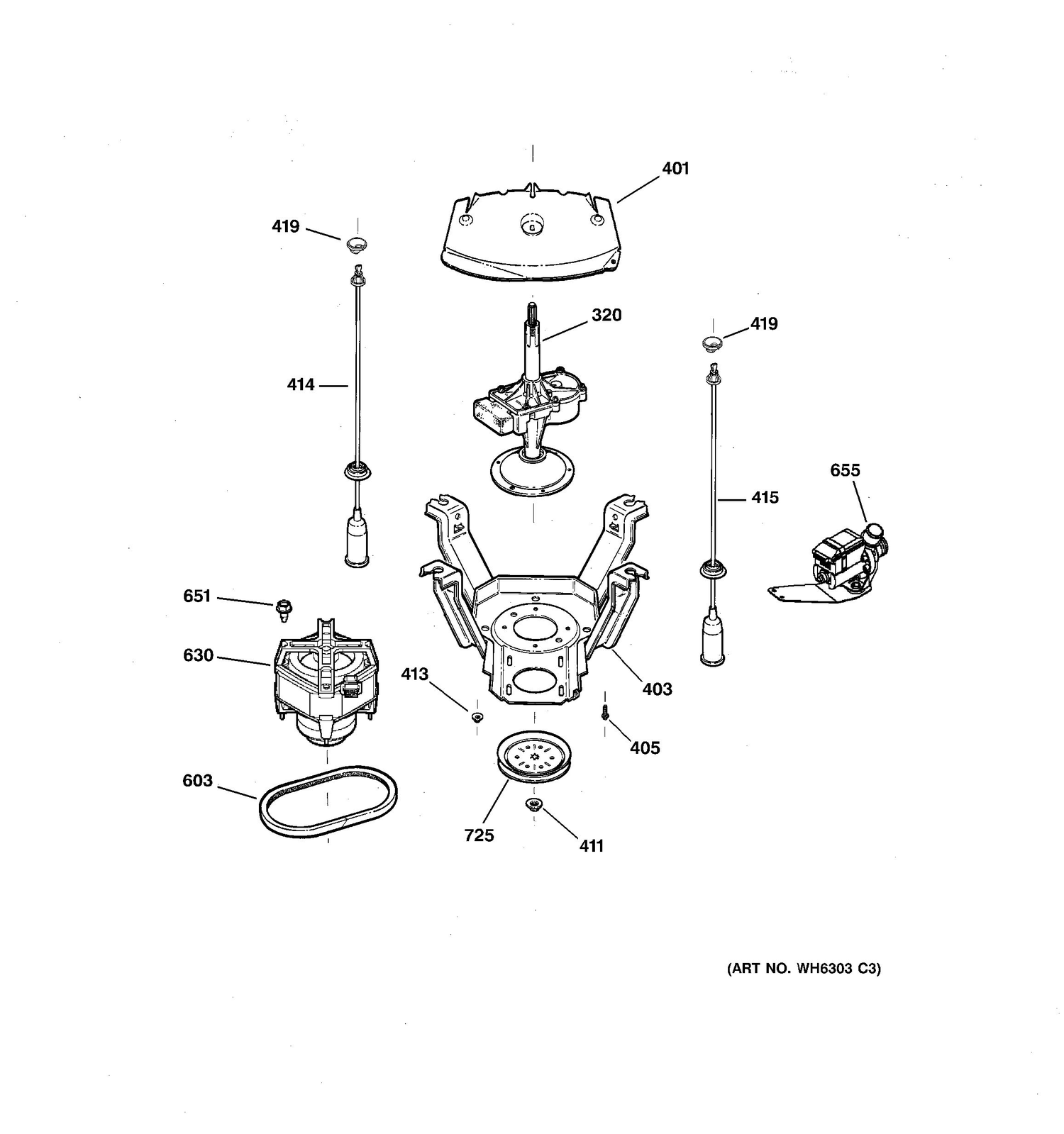 SUSPENSION, PUMP & DRIVE COMPONENTS Diagram and Parts List for EWA4500D1WW  General Electric Washer