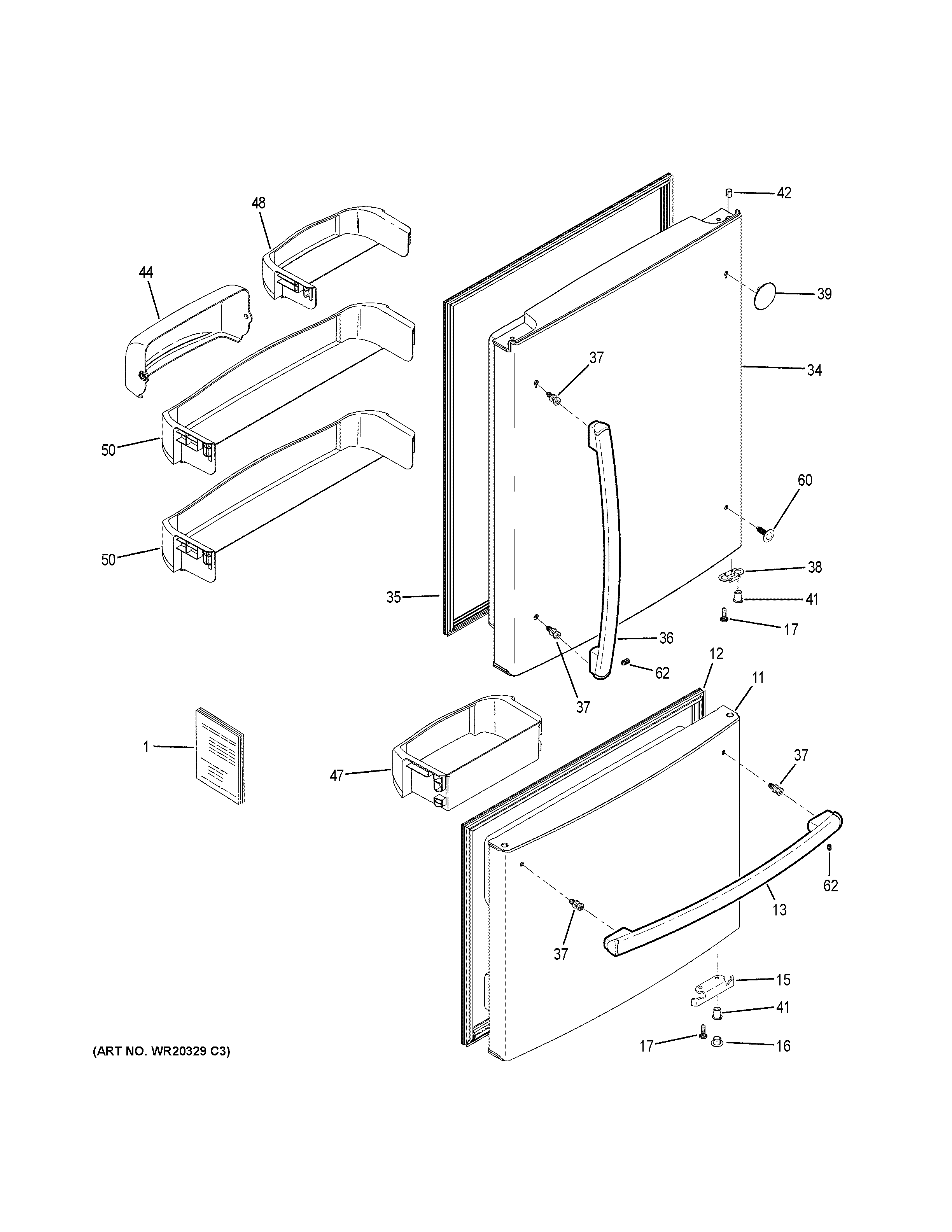 Doors Diagram and Parts List for GBS20EGHBRBB  General Electric Refrigerator