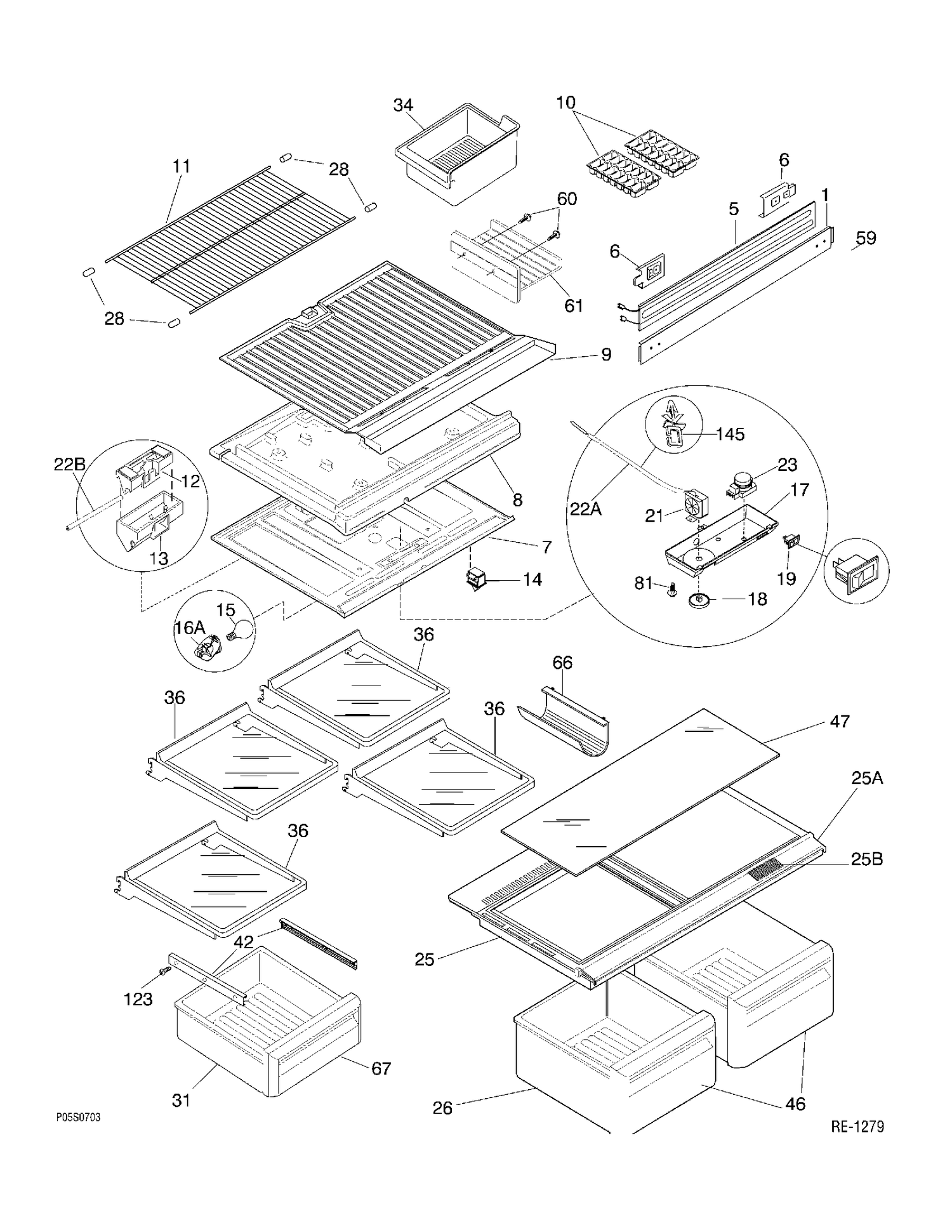 SHELF PARTS Diagram and Parts List for FRT18QGFD3  General Electric Refrigerator