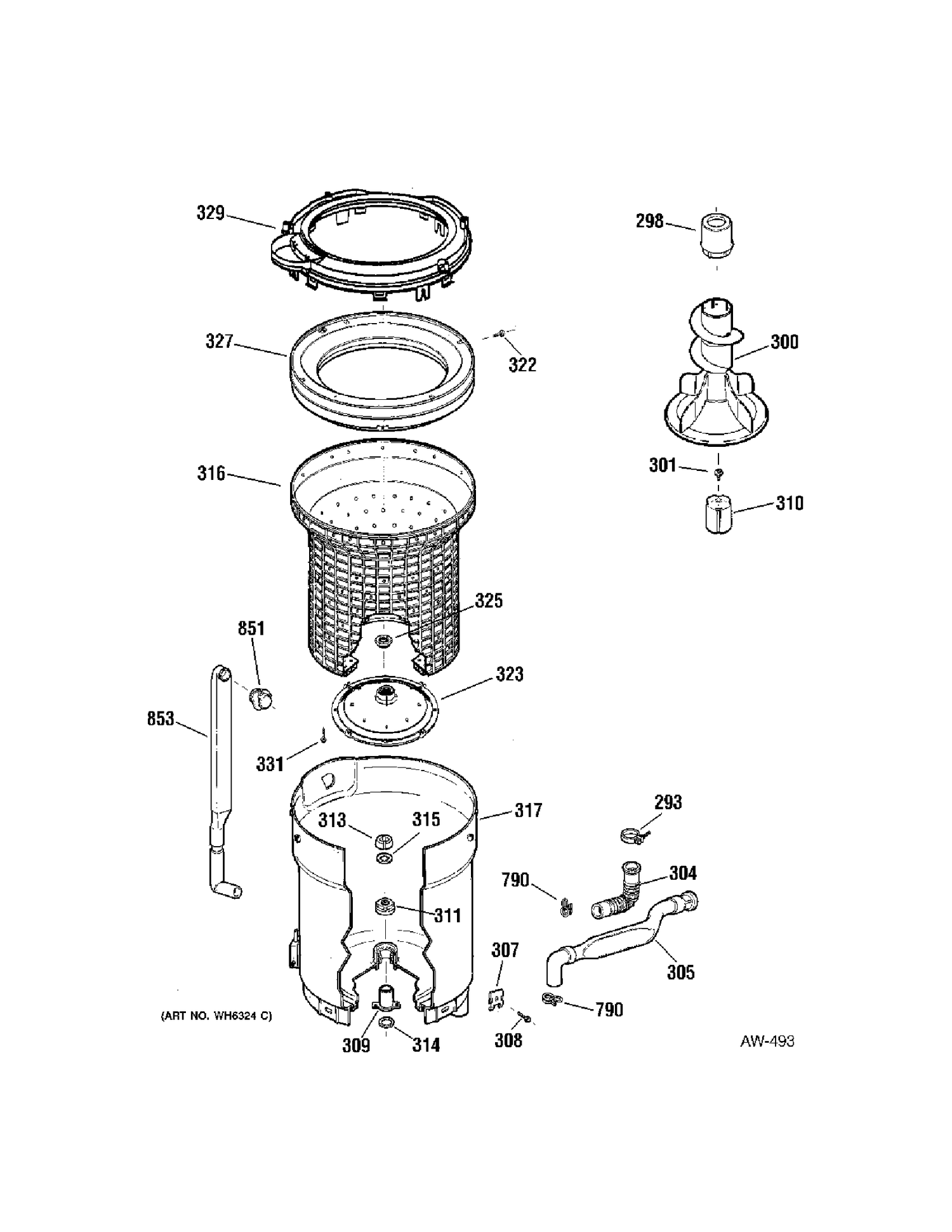 TUB Diagram and Parts List for 56421D5WW  General Electric Washer