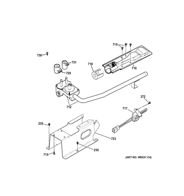 Gas Valve & Burner Assembly Diagram and Parts List for GTDX185PD0CC  General Electric Dryer