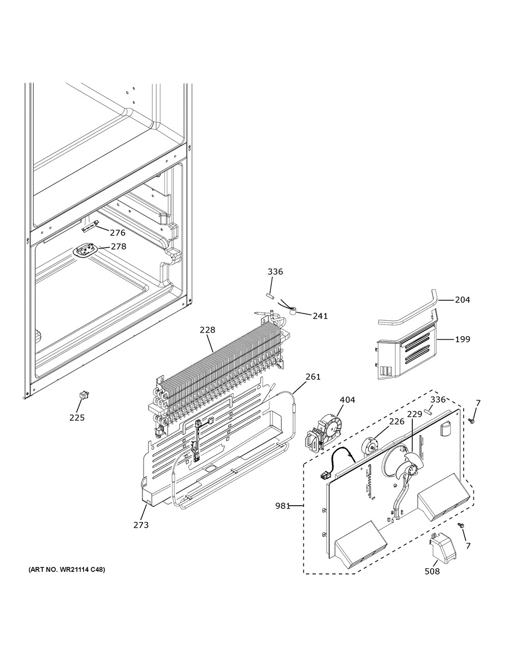 Freezer Section Diagram and Parts List for GFE26JGMXFWW  General Electric Refrigerator