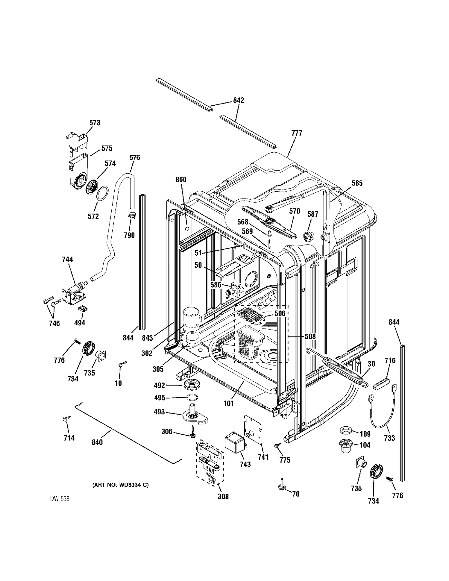 BODY PARTS Diagram and Parts List for ZBD6920P30SS  General Electric Dishwasher