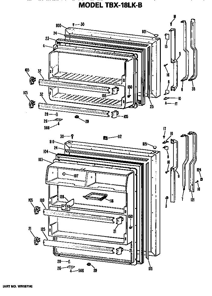 Doors Diagram and Parts List for TBX18LKBR  General Electric Refrigerator