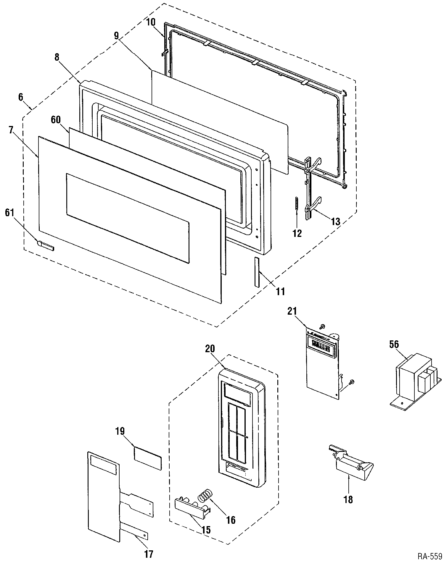 DOOR ASSEMBLY Diagram and Parts List for JEM31WYC001  General Electric Microwave
