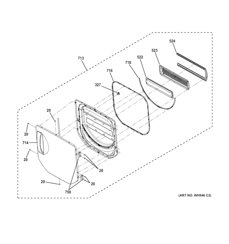 Dryer Door Assembly Diagram and Parts List for GTUP240EM6WW  General Electric Washer Dryer Combo
