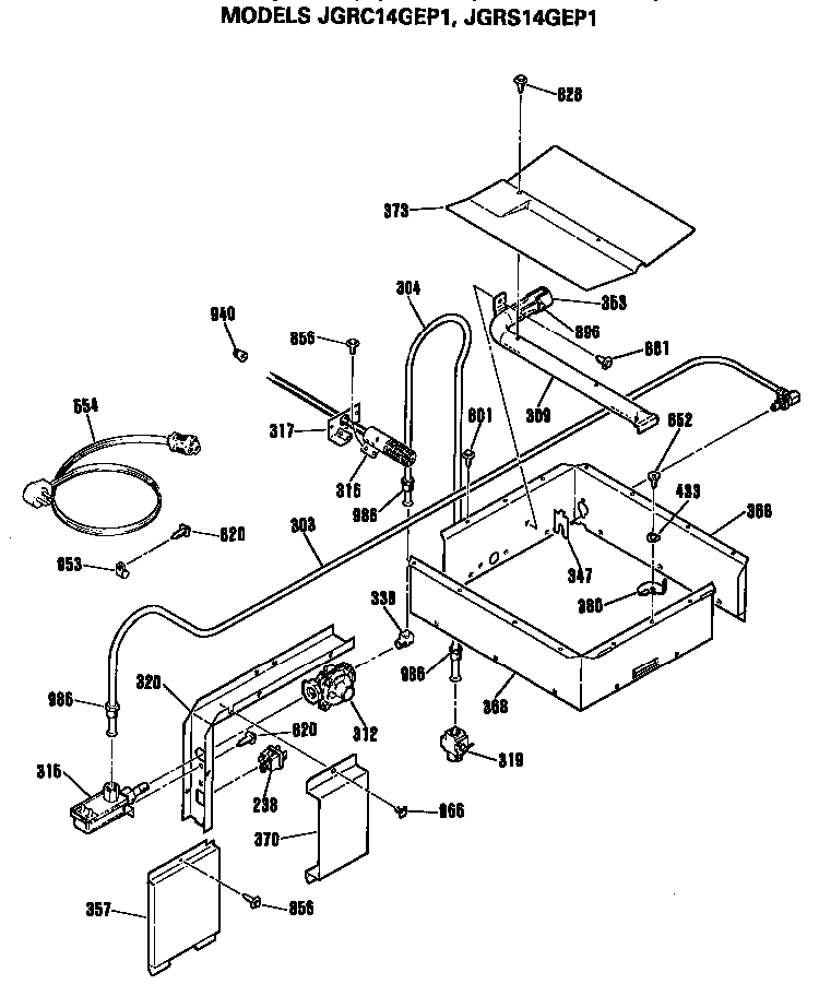 Burner Assembly Diagram and Parts List for JGRC14GEP1  General Electric Wall Oven