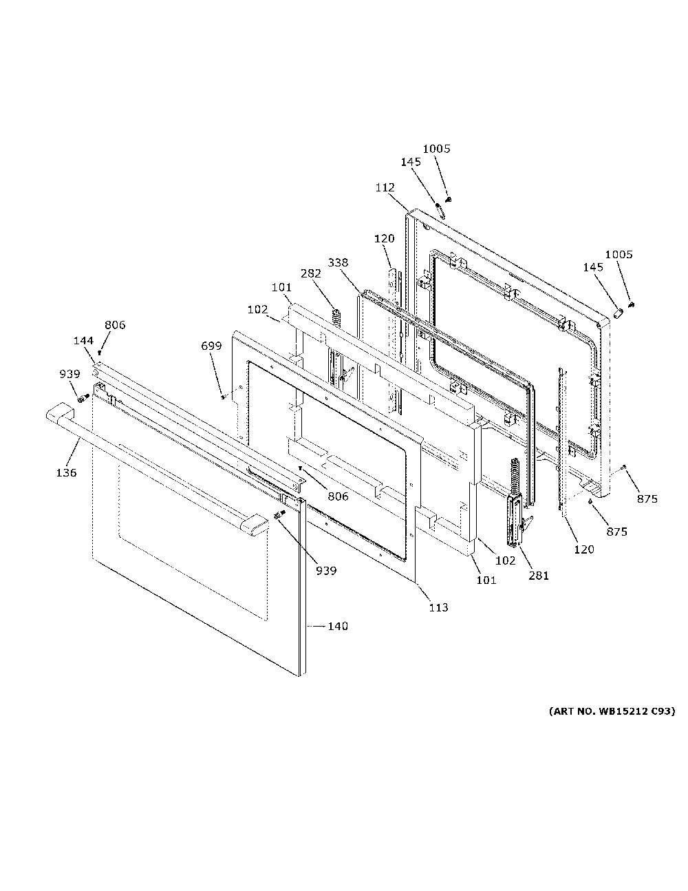 Upper Door Diagram and Parts List for CTD70DM2N3S5  General Electric Wall Oven