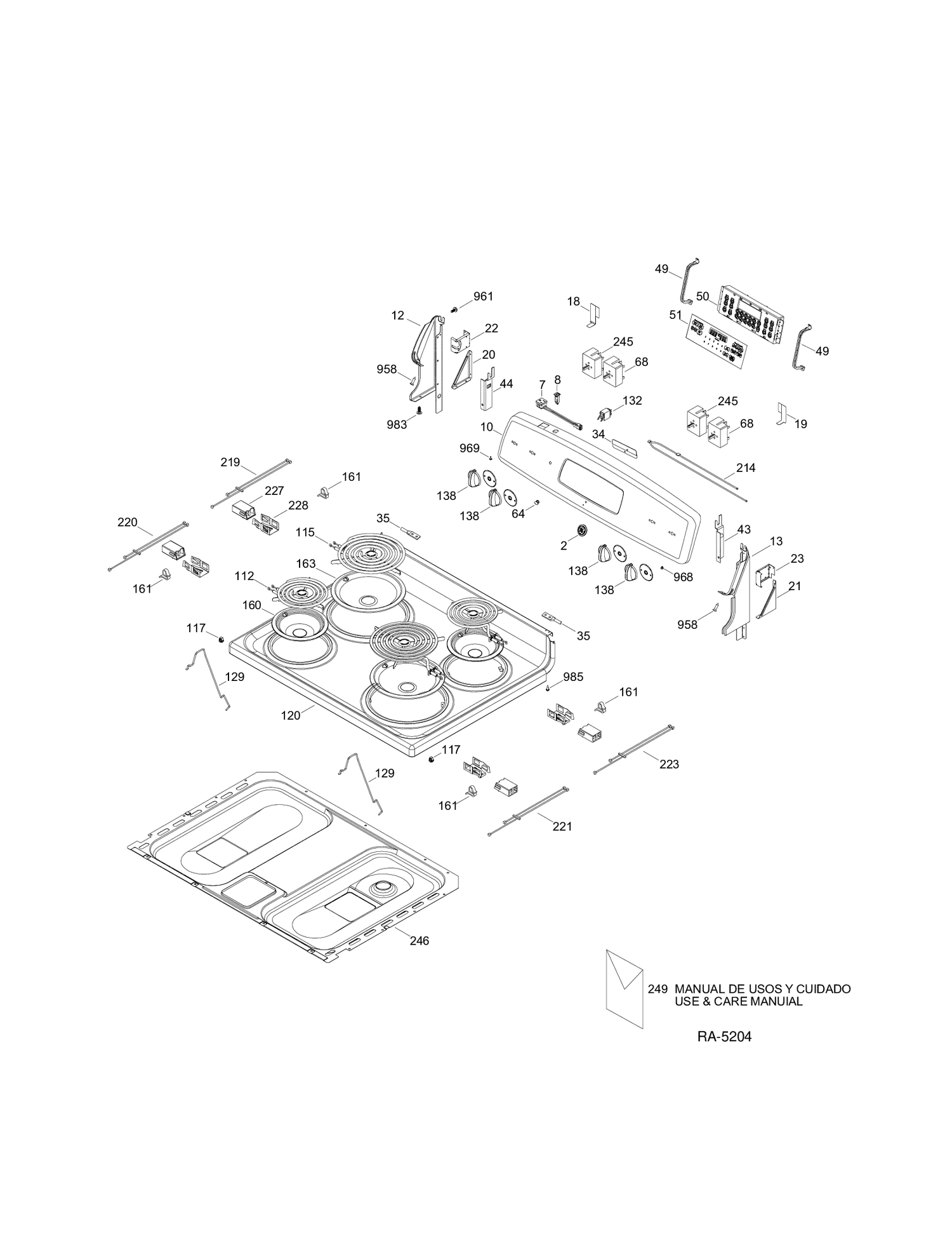 CONTROL PANEL & COOKTOP Diagram and Parts List for JCBP350DT2BB  General Electric Range