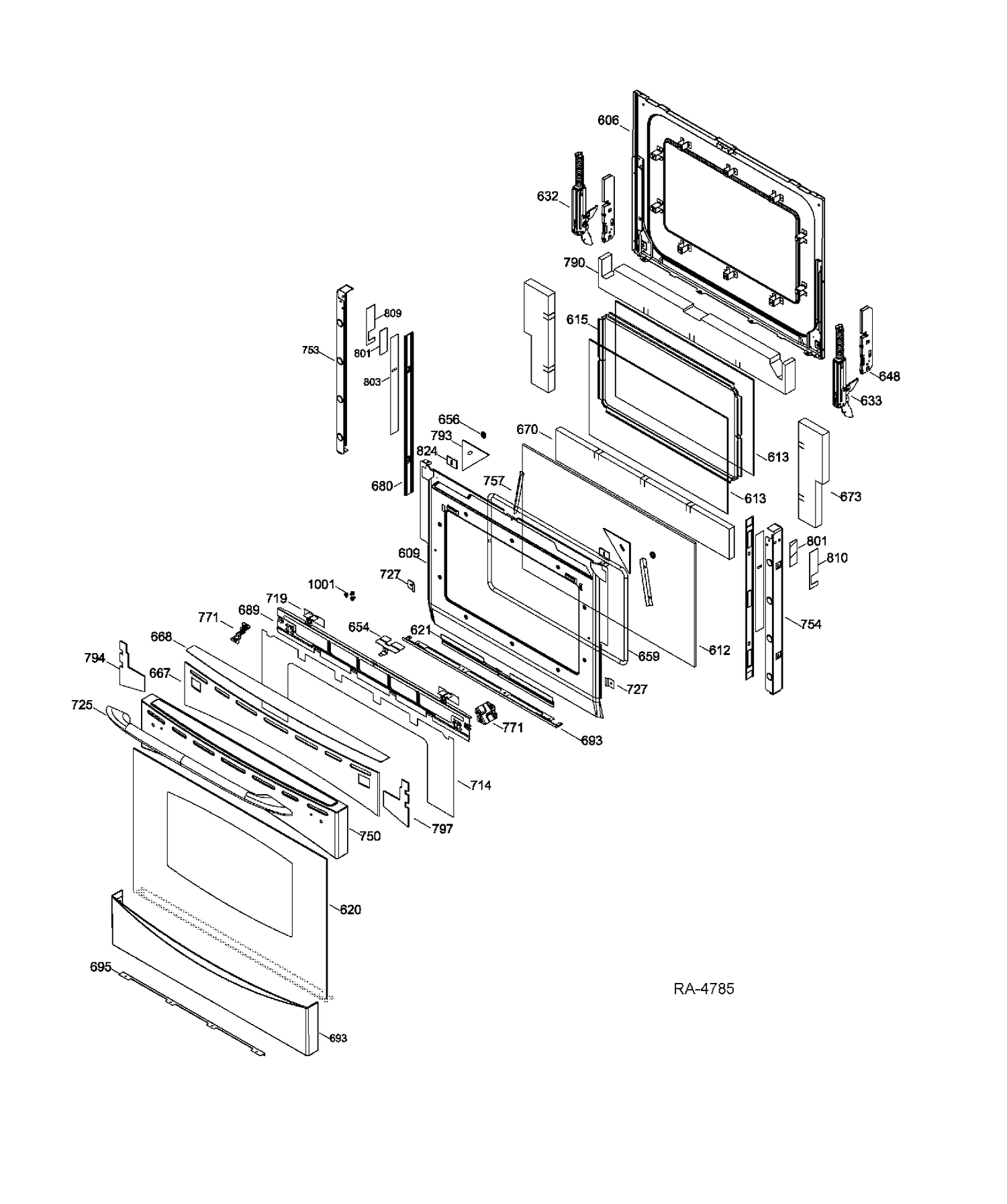 DOOR PARTS Diagram and Parts List for PCGB930SET2SS  General Electric Range