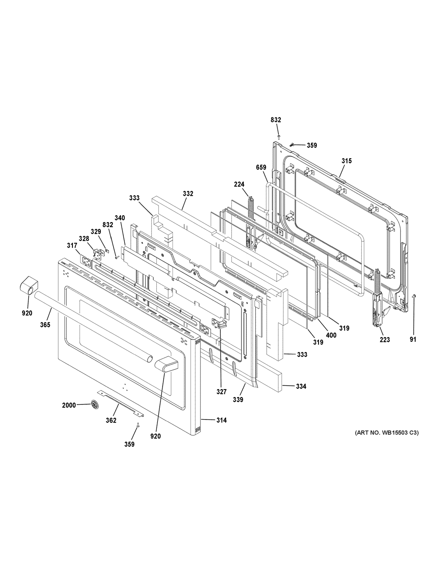 LOWER DOOR Diagram and Parts List for C2S995SEL1SS  General Electric Range