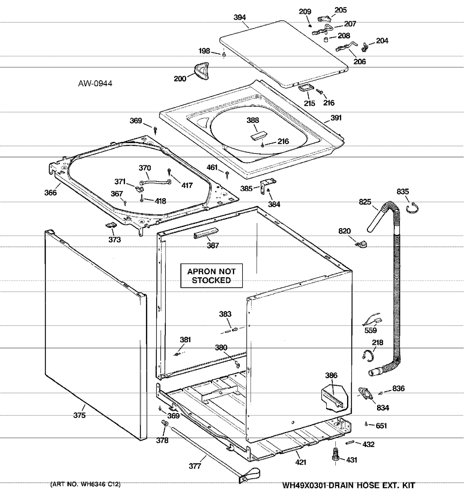 CABINET Diagram and Parts List for HTAP1100F1WW  General Electric Washer