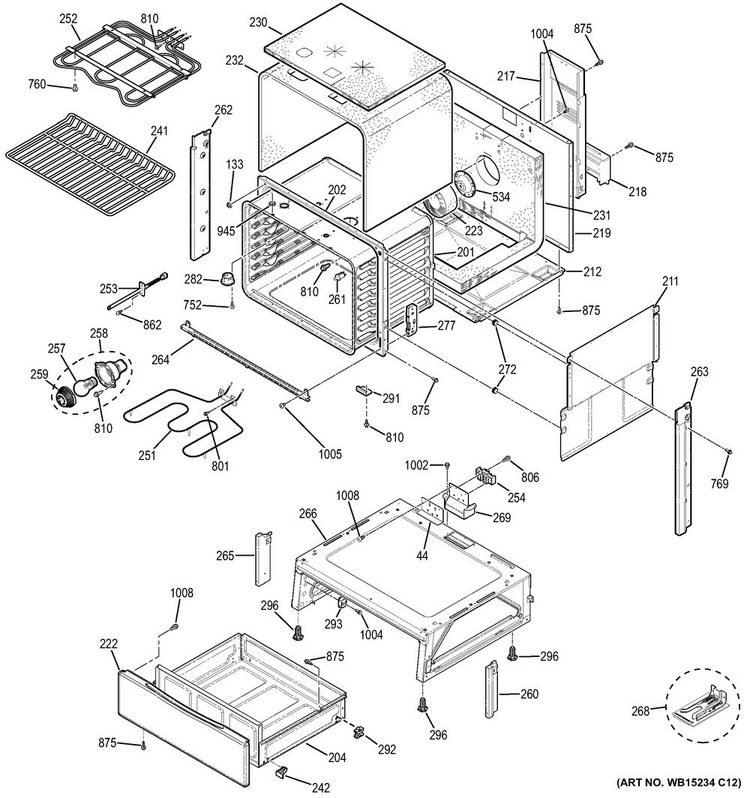 Body Parts Diagram and Parts List for JS630DF4CC  General Electric Range