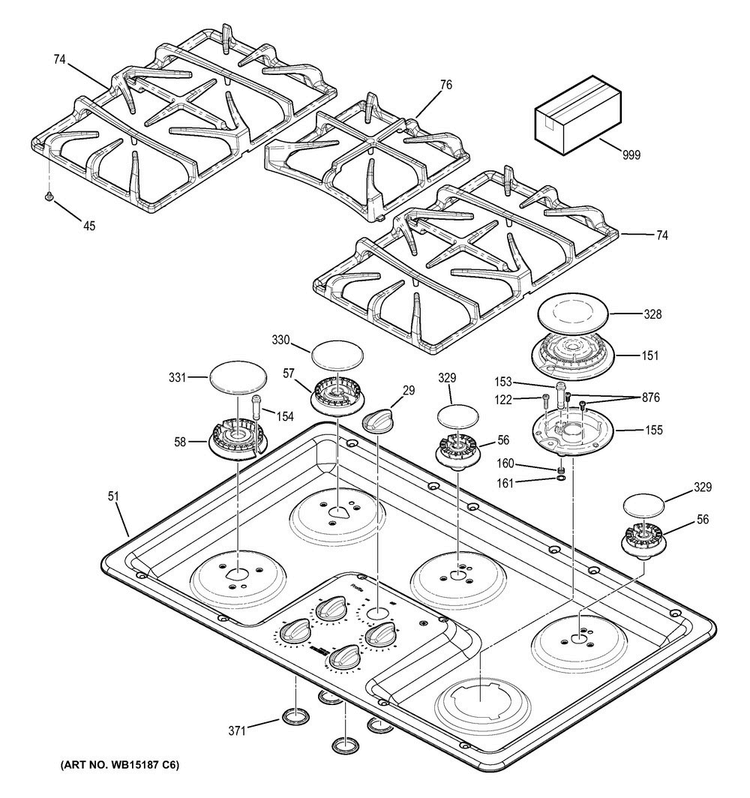 Control Panel & Cooktop Diagram and Parts List for PGP966SET5SS  General Electric Cooktop