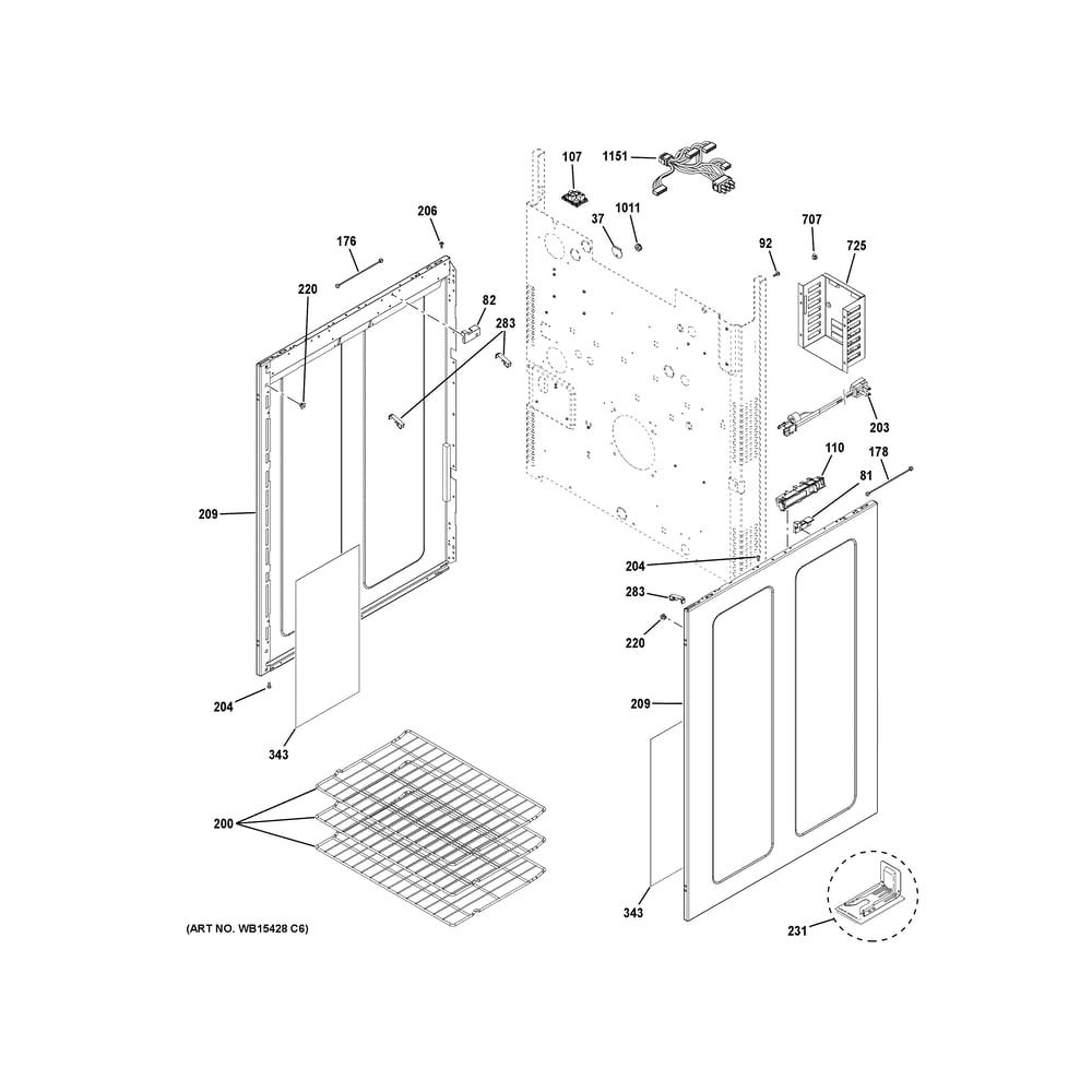 Body Parts Diagram and Parts List for PGB965BP4TS  General Electric Range