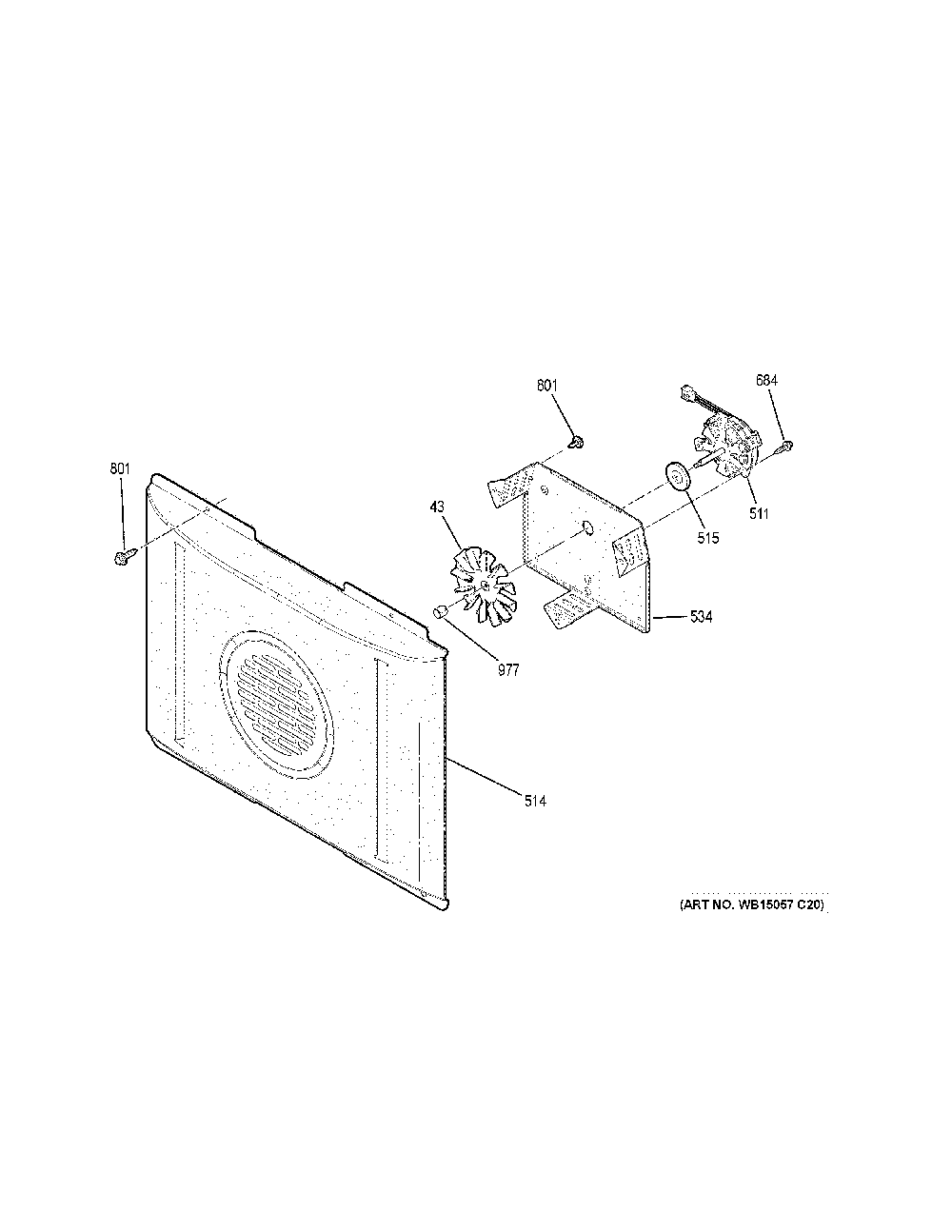 Convection fan Diagram and Parts List for JB655DK7CC  General Electric Range