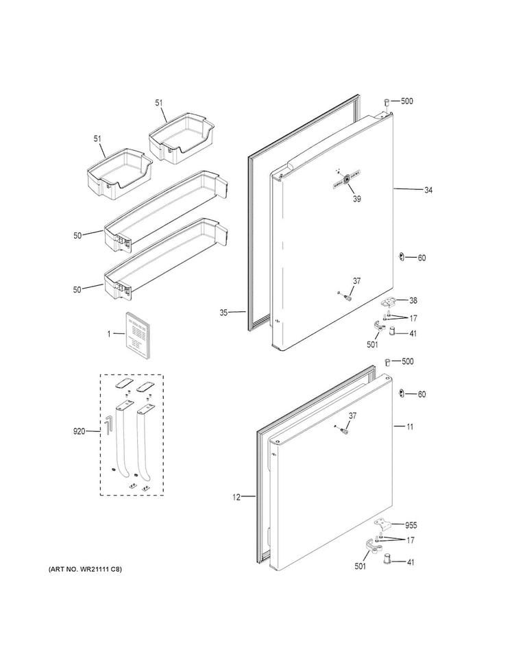 Doors Diagram and Parts List for ABE21DGKARWS  General Electric Refrigerator