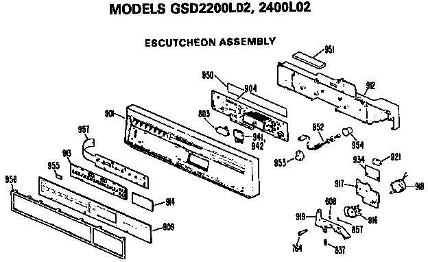 Control Panel Diagram and Parts List for GSD2200L02BW  General Electric Dishwasher